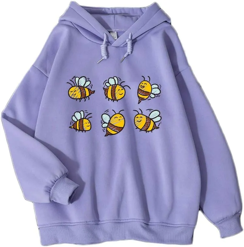 KEEVICI Cute Bee Hoodies For Teen Girls Kawaii Sweatshirt Animal Pattern Graphic Pullover Fleece Hooded Tops