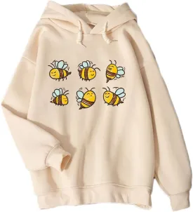 KEEVICI Cute Bee Hoodies For Teen Girls Kawaii Sweatshirt Animal Pattern Graphic Pullover Fleece Hooded Tops