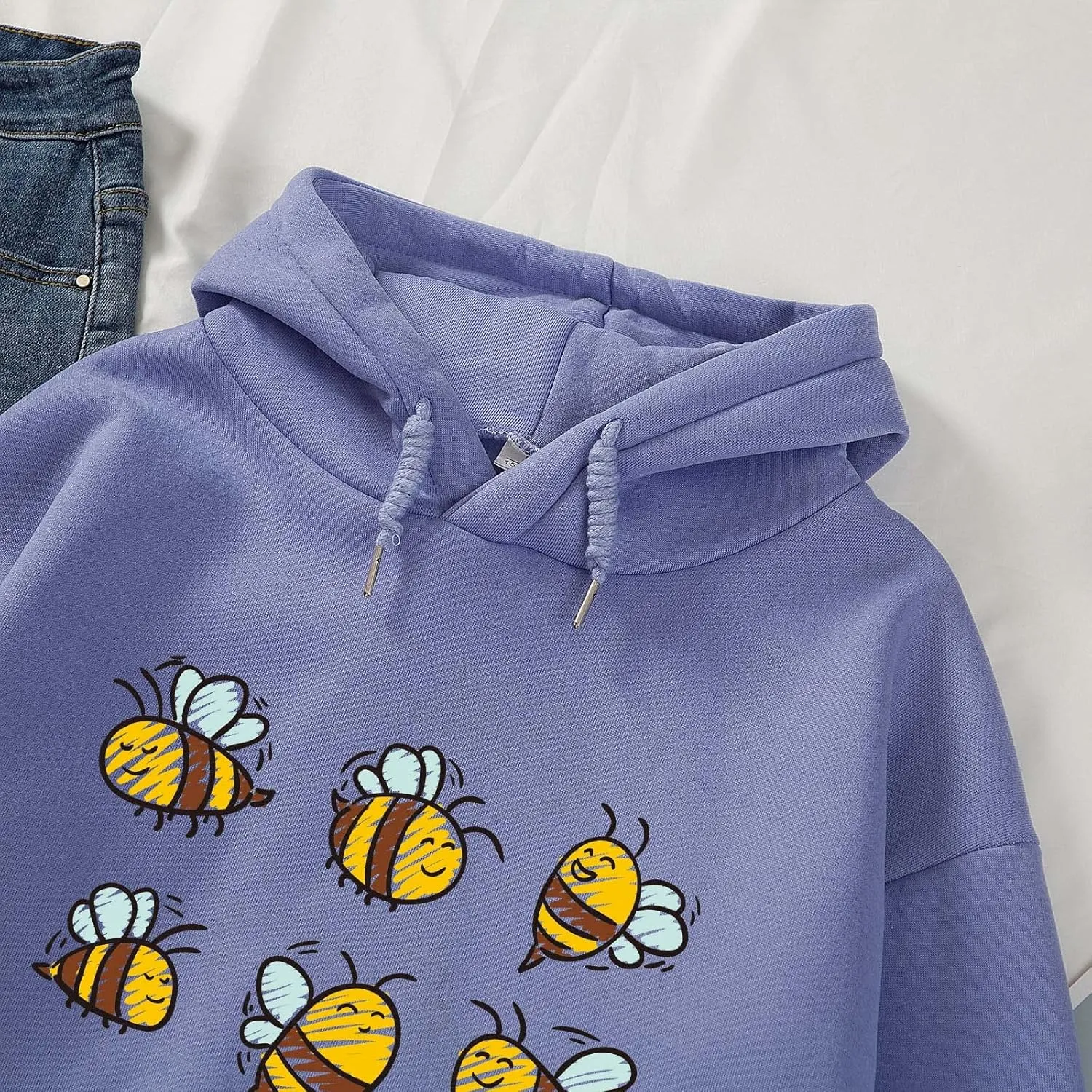 KEEVICI Cute Bee Hoodies For Teen Girls Kawaii Sweatshirt Animal Pattern Graphic Pullover Fleece Hooded Tops
