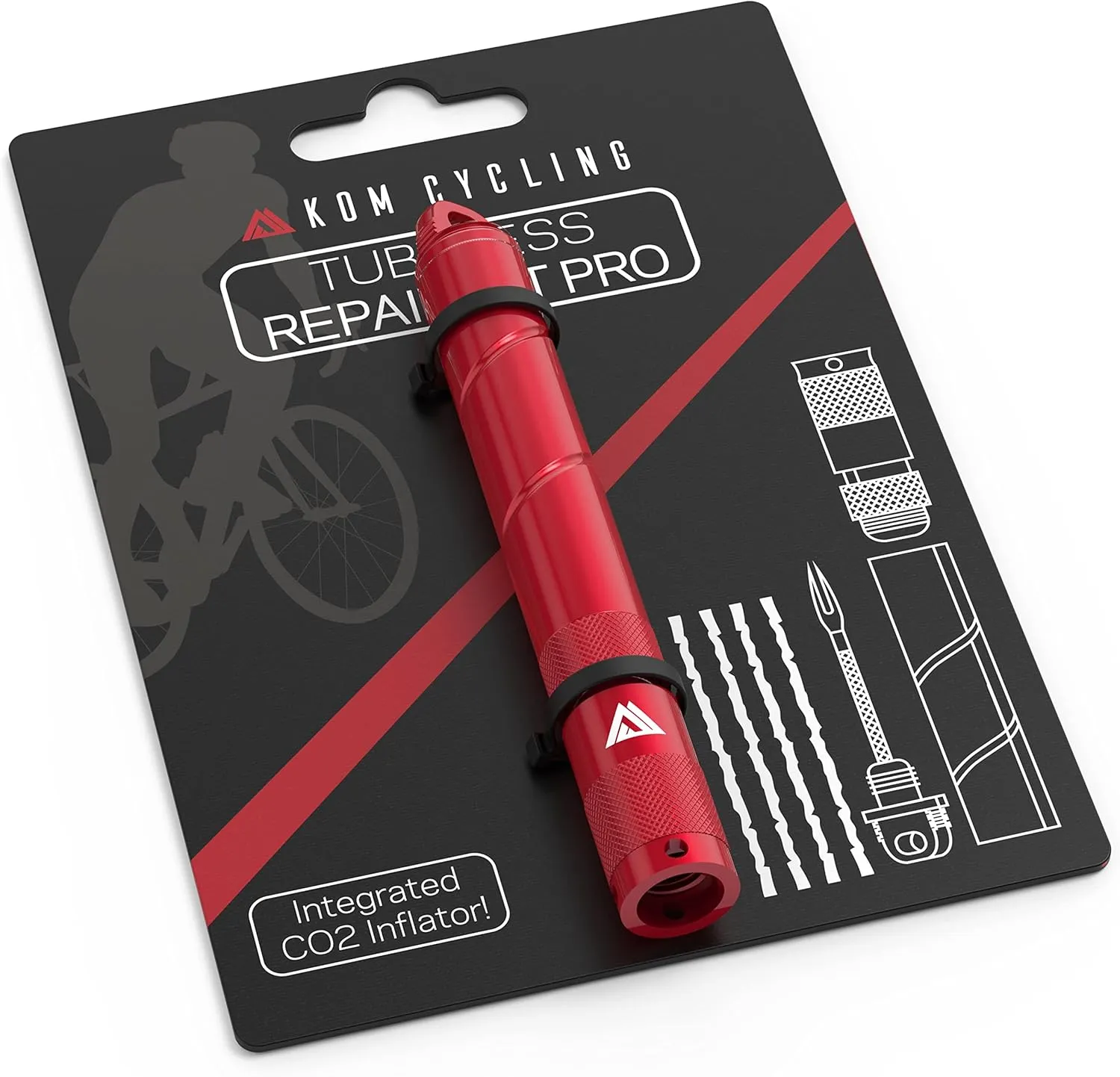 KOM Cycling Tubeless Tire Repair Kit for Bikes 8 Colors! Fixes Mountain Bike and Road Bicycle Tire Punctures