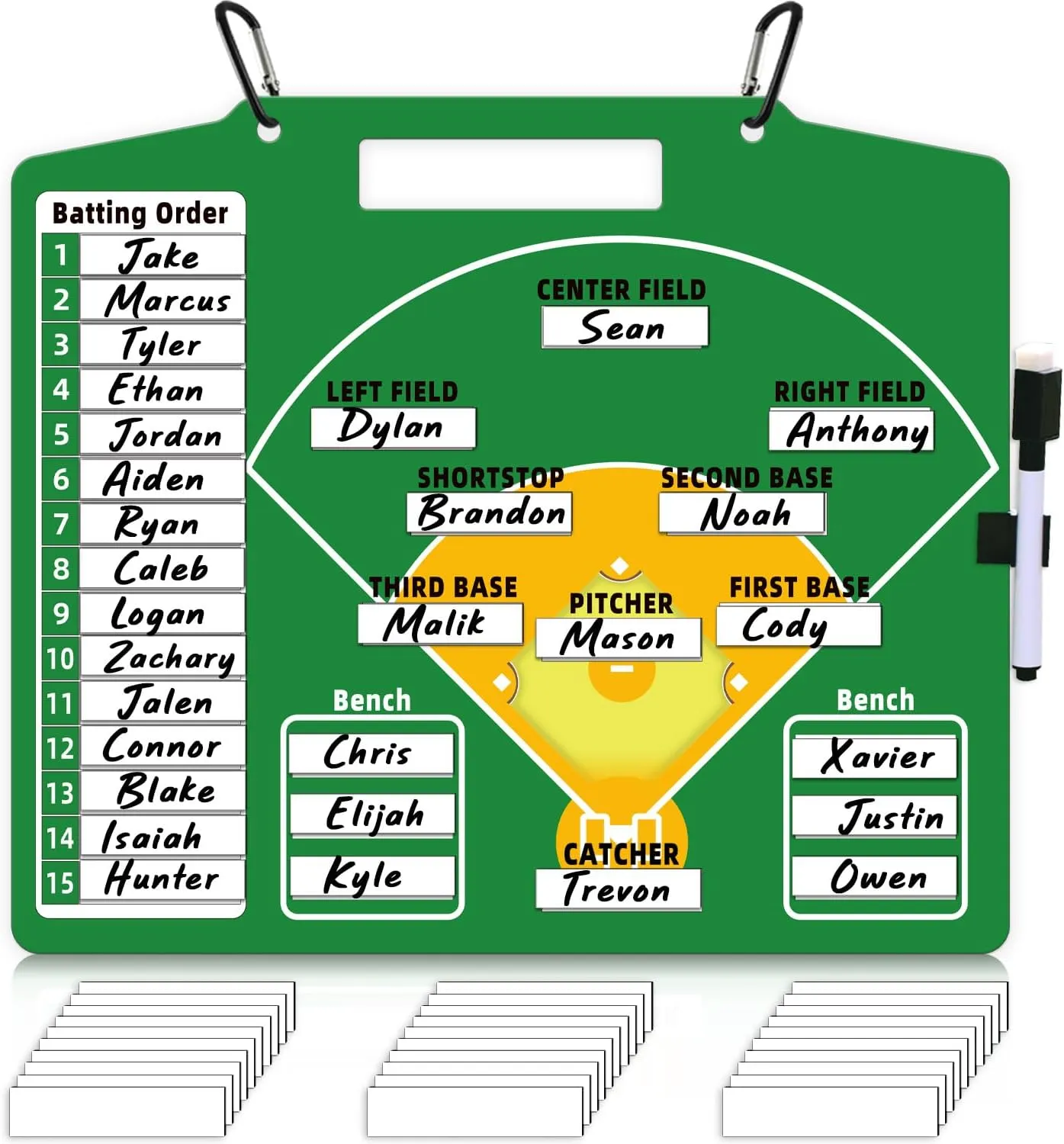 Magnetic Baseball Lineup Board - Dry Erase Baseball Lineup Board for Dugout, Sturdy Magnetic Baseball Coach Clipboard for Coaches, Durable Softball Coaching Accessories. (Green)