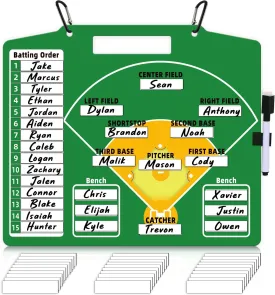 Magnetic Baseball Lineup Board - Dry Erase Baseball Lineup Board for Dugout, Sturdy Magnetic Baseball Coach Clipboard for Coaches, Durable Softball Coaching Accessories. (Green)