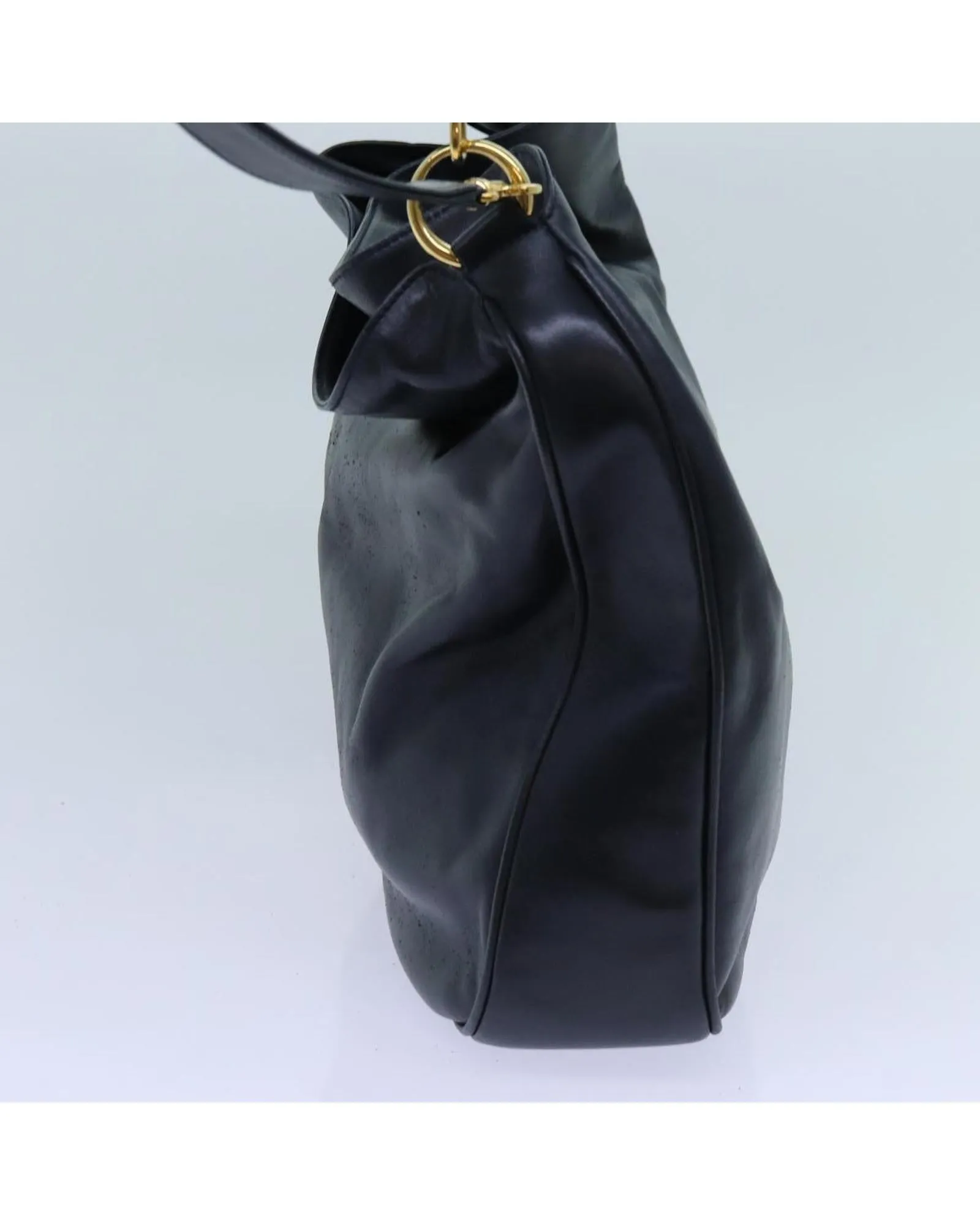 Navy Leather 2-Way Hand Bag with Bamboo Handle