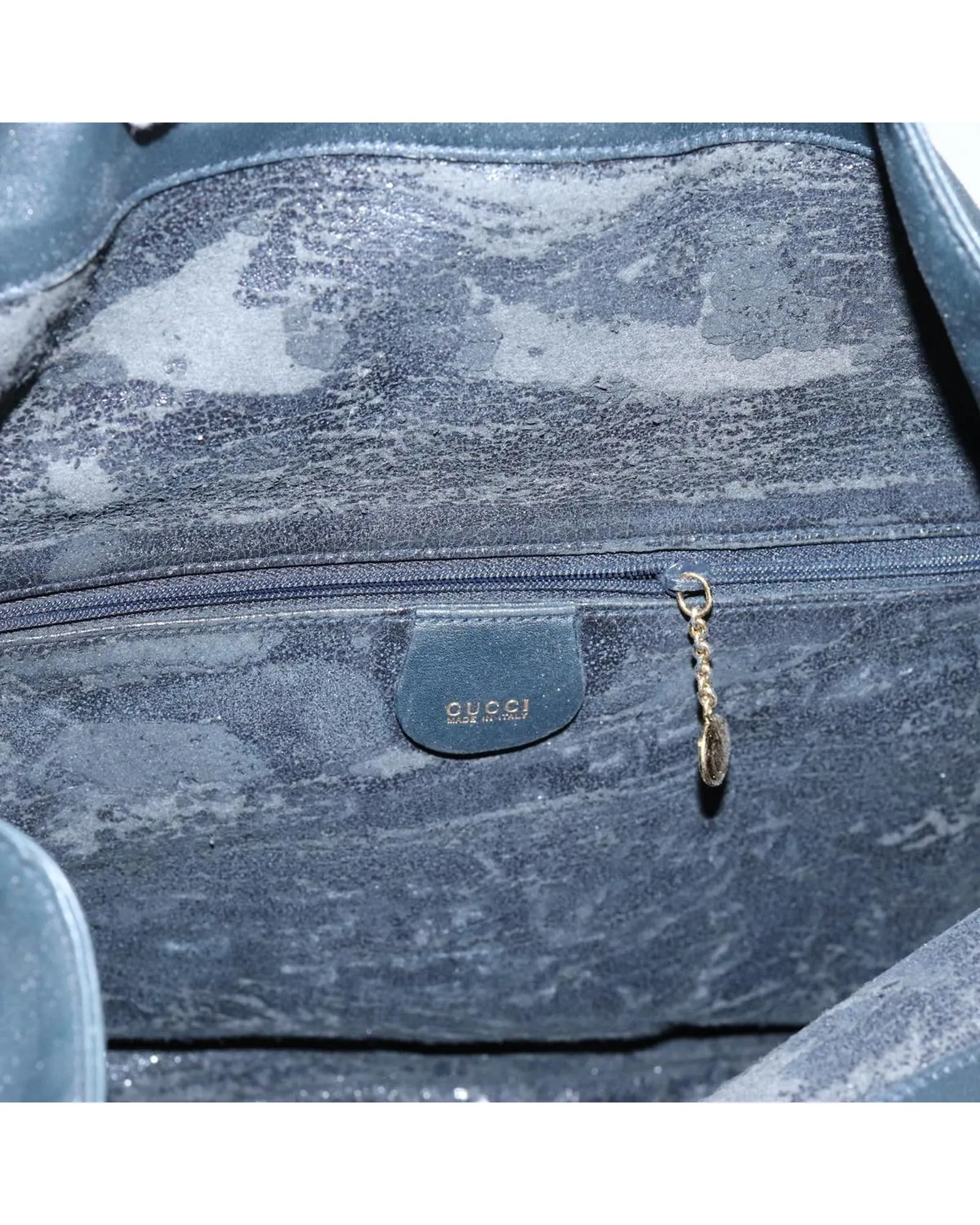 Navy Leather 2-Way Hand Bag with Bamboo Handle