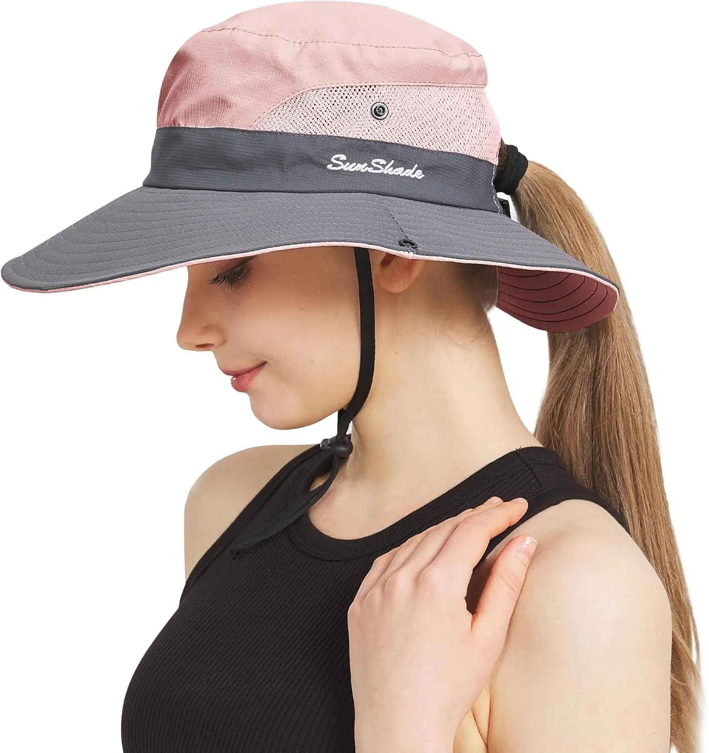 NPQQUAN Ponytail Sun Bucket Hats for Women Men Wide Brim UPF 50  Fishing & Beach Hats