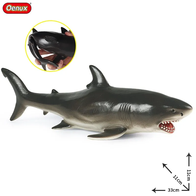 Oenux Large Size Sea Life Animals Soft Great White Shark Big Shark Action Figures Model Lifelike Educational Toys For Kids Gift