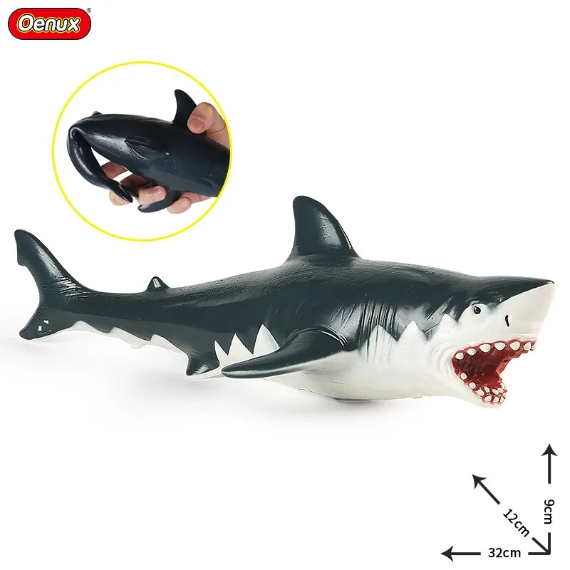 Oenux Large Size Sea Life Animals Soft Great White Shark Big Shark Action Figures Model Lifelike Educational Toys For Kids Gift