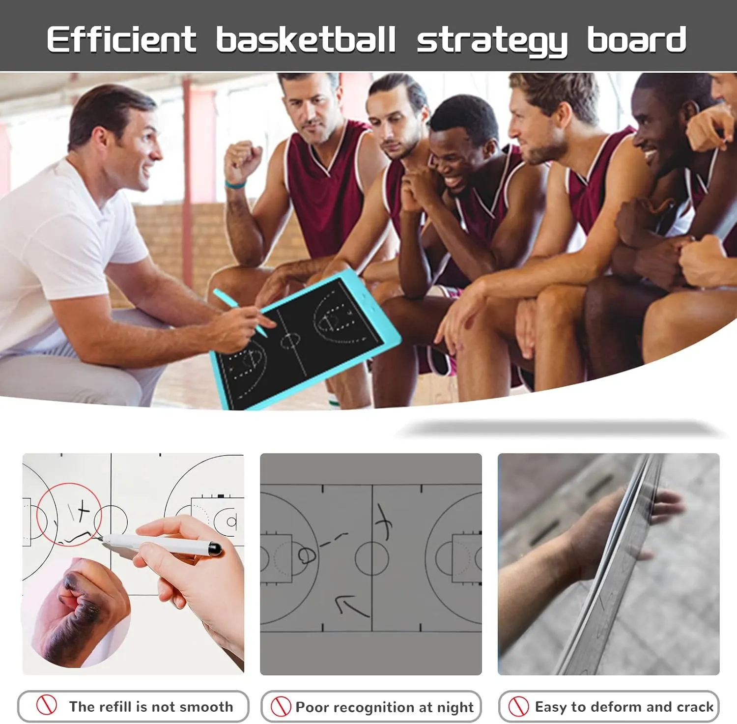 Rechargeable Electronic Basketball Coaching Board - Baskball Tactical Coach Board with Stylus Pen for Coaches Marker Training Writing Digital Basketball Training Equipment