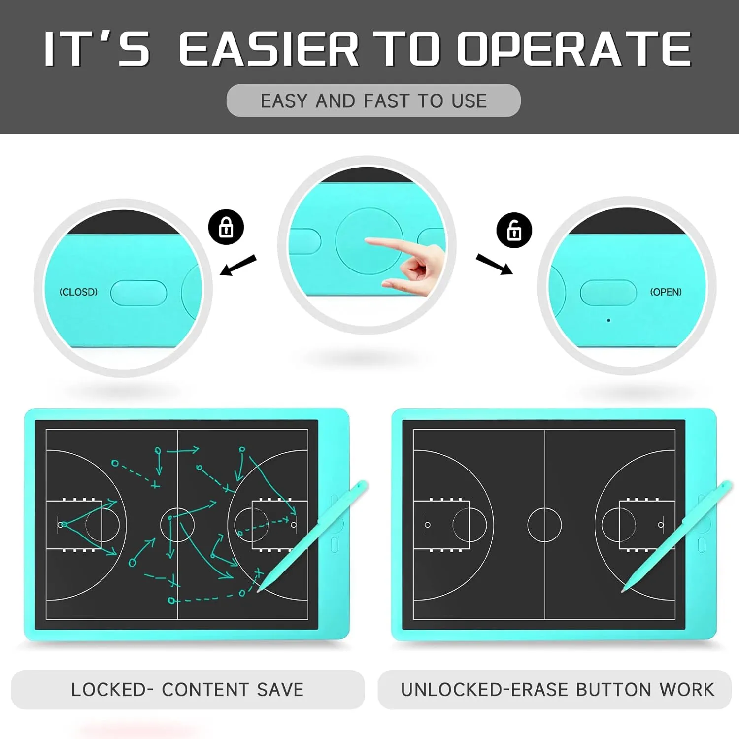 Rechargeable Electronic Basketball Coaching Board - Baskball Tactical Coach Board with Stylus Pen for Coaches Marker Training Writing Digital Basketball Training Equipment