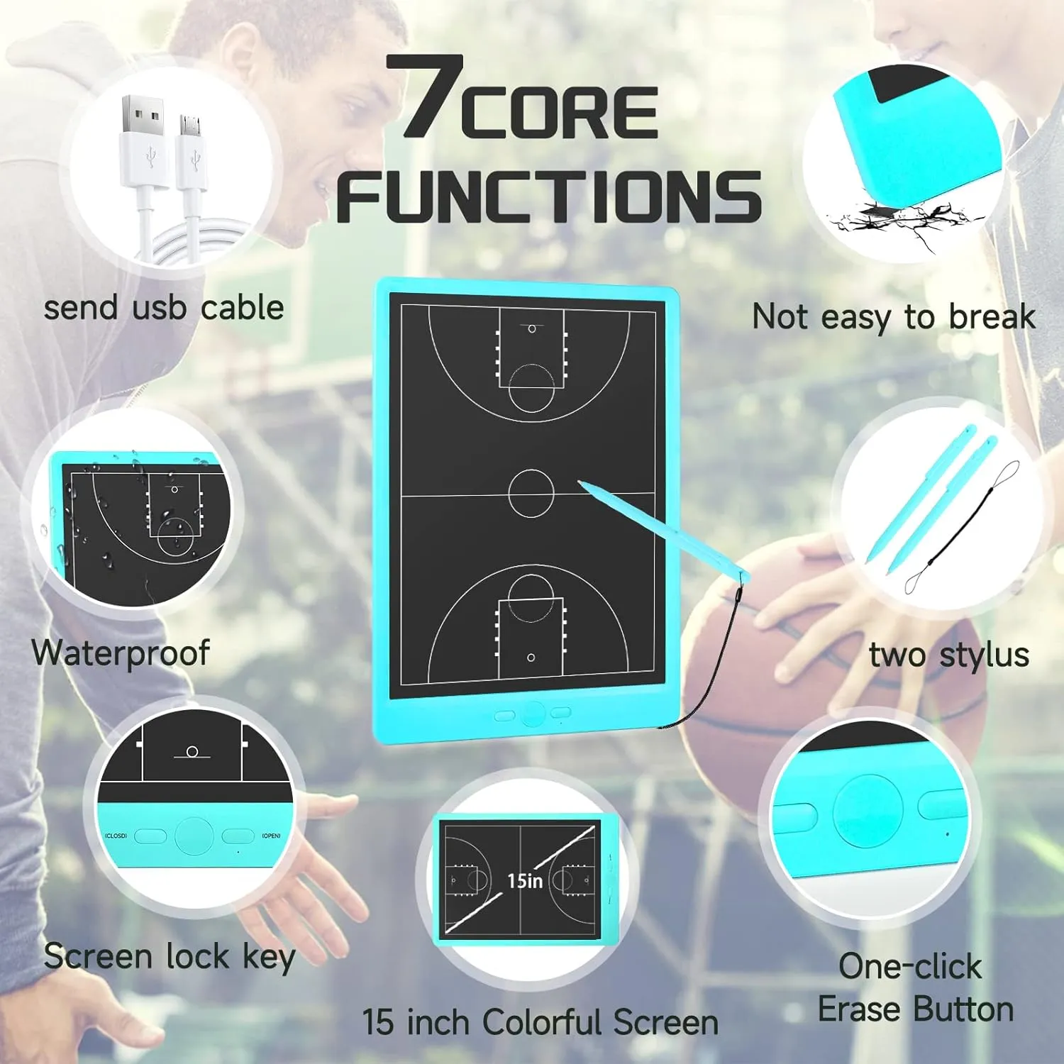 Rechargeable Electronic Basketball Coaching Board - Baskball Tactical Coach Board with Stylus Pen for Coaches Marker Training Writing Digital Basketball Training Equipment