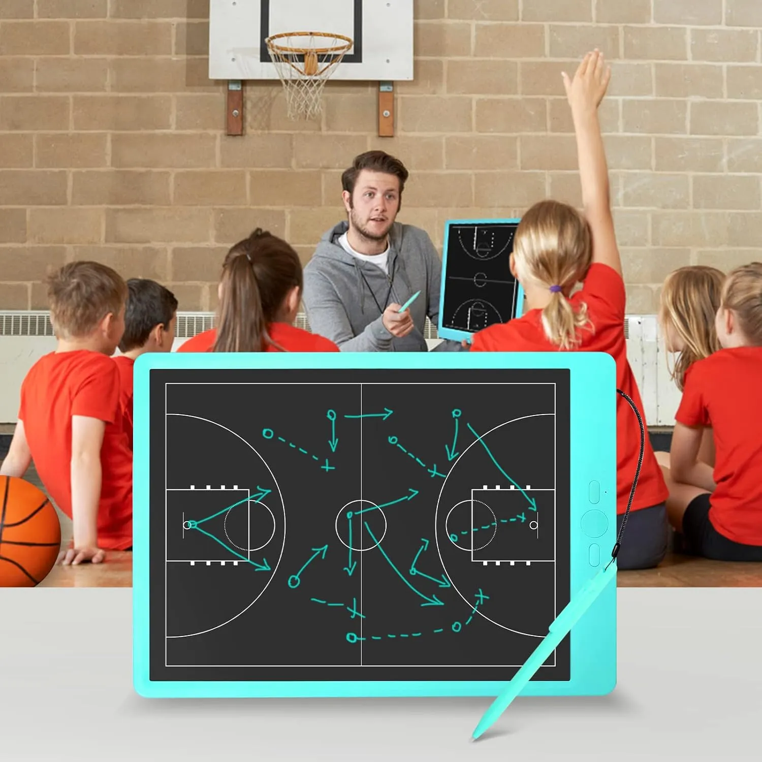 Rechargeable Electronic Basketball Coaching Board - Baskball Tactical Coach Board with Stylus Pen for Coaches Marker Training Writing Digital Basketball Training Equipment