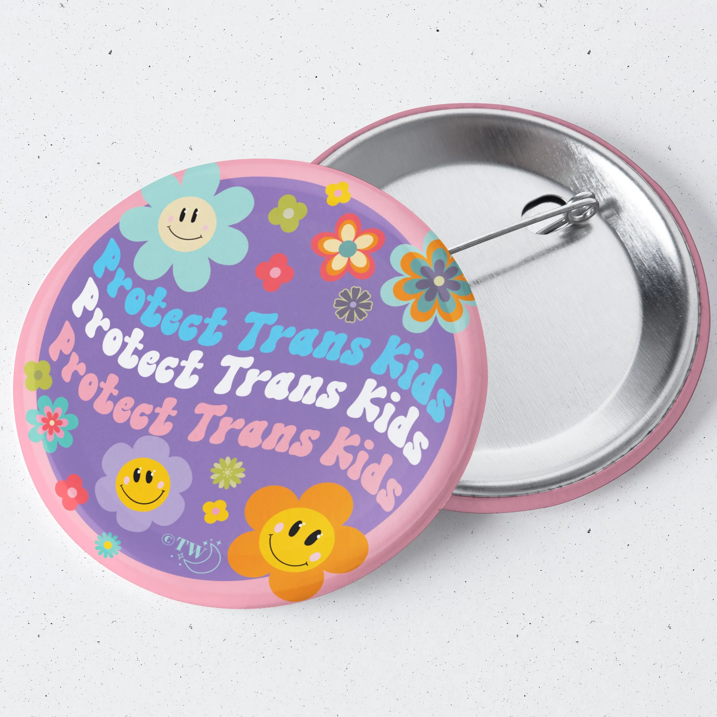 Retro Flower Protect Trans Kids 1.75" Button Pin