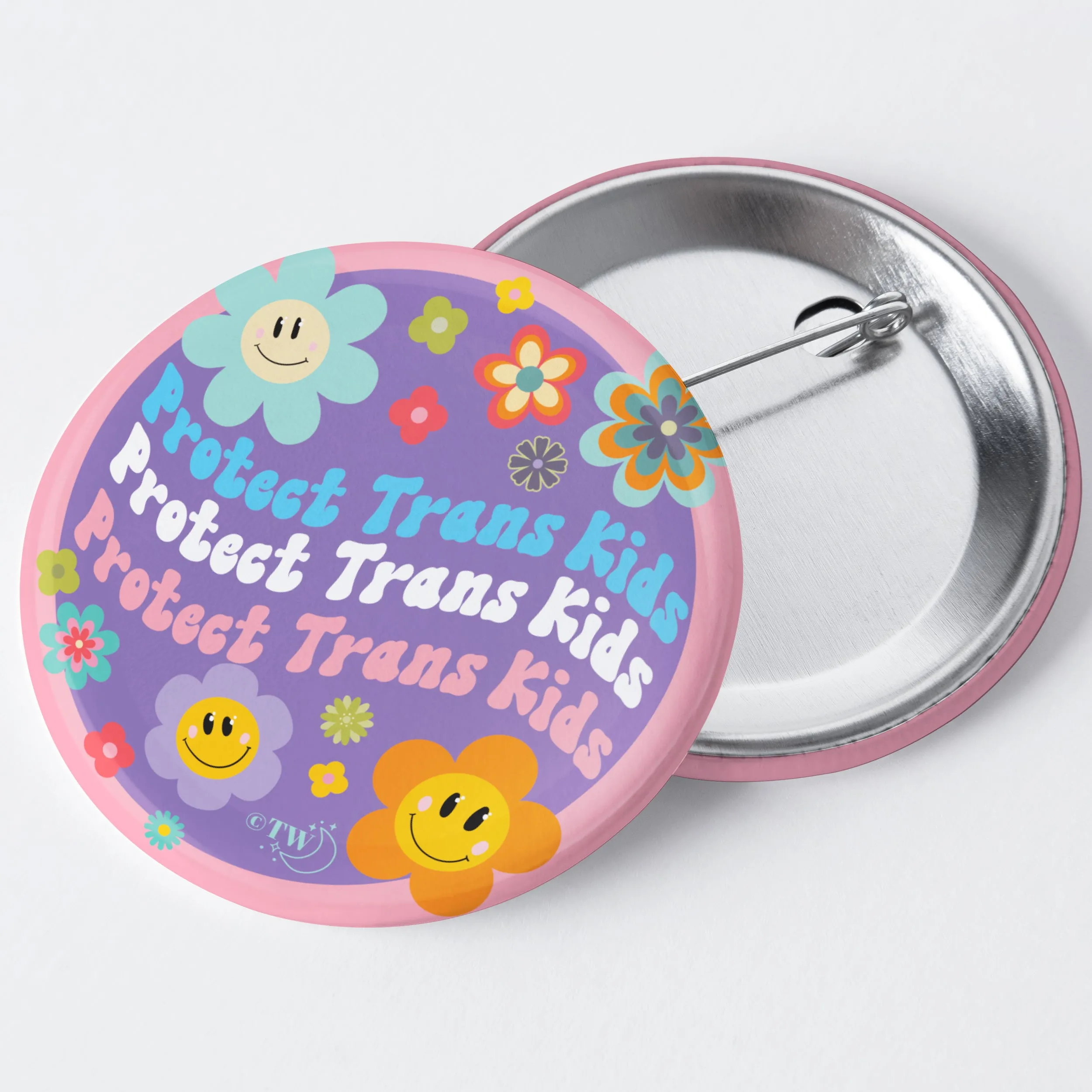Retro Flower Protect Trans Kids 1.75" Button Pin