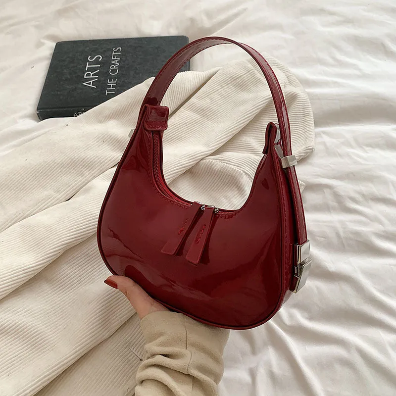 South Korea Ins Special-Interest Design Patent Leather Women Bag  New Spring Fashion All-Match Shoulder Bag Underarm Bag Fashion