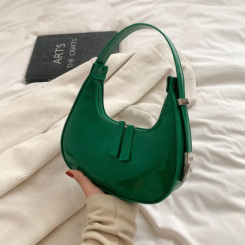 South Korea Ins Special-Interest Design Patent Leather Women Bag  New Spring Fashion All-Match Shoulder Bag Underarm Bag Fashion