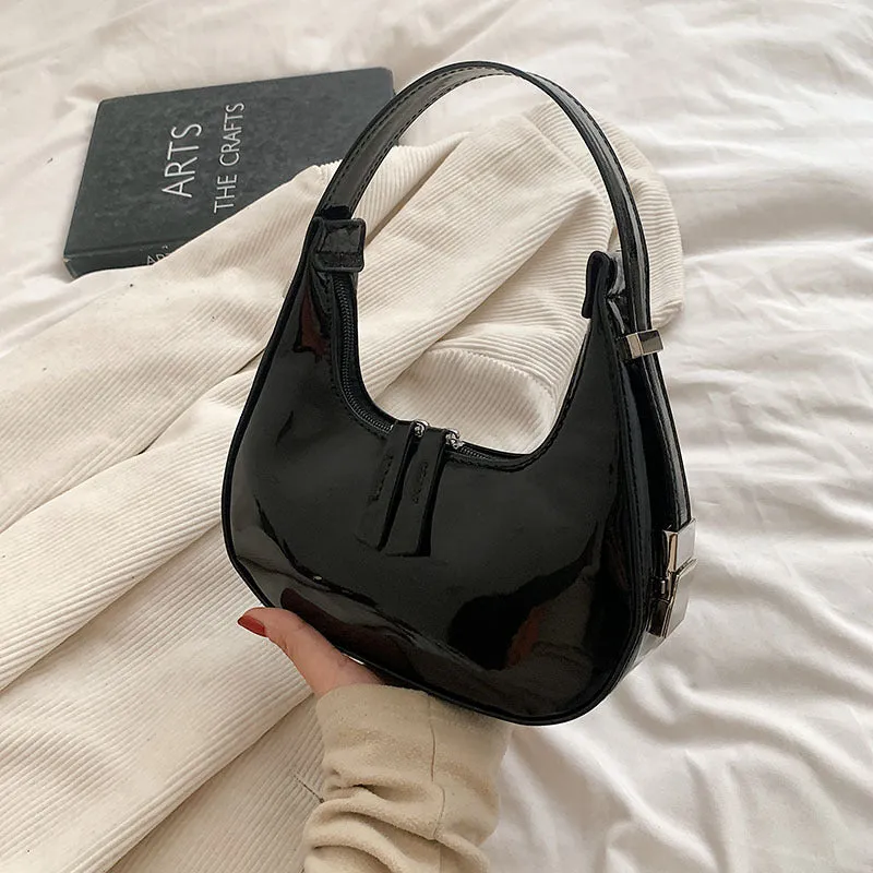 South Korea Ins Special-Interest Design Patent Leather Women Bag  New Spring Fashion All-Match Shoulder Bag Underarm Bag Fashion