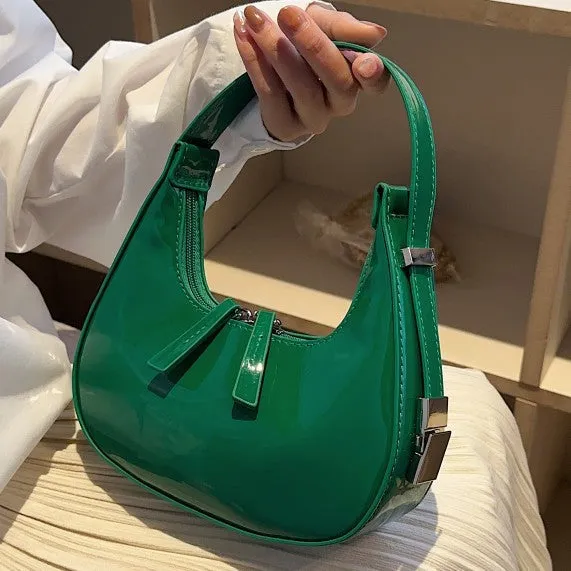 South Korea Ins Special-Interest Design Patent Leather Women Bag  New Spring Fashion All-Match Shoulder Bag Underarm Bag Fashion