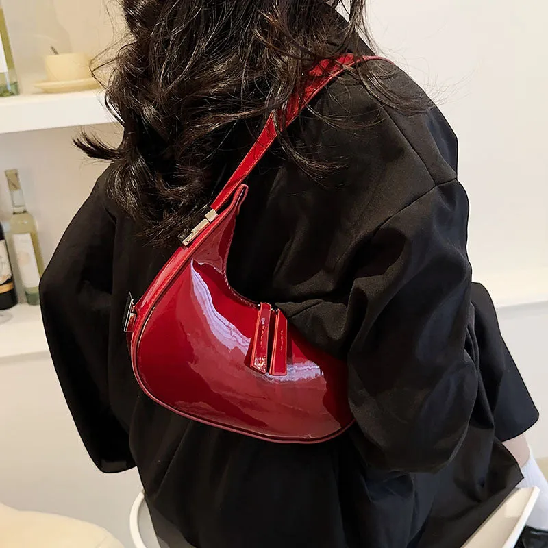 South Korea Ins Special-Interest Design Patent Leather Women Bag  New Spring Fashion All-Match Shoulder Bag Underarm Bag Fashion