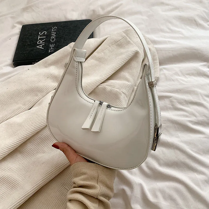 South Korea Ins Special-Interest Design Patent Leather Women Bag  New Spring Fashion All-Match Shoulder Bag Underarm Bag Fashion