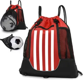 STAY GENT Drawstring Basketball Backpack for Boys, Foldable Soccer Backpack Gym Bag Sackpack Sports Sack with Detachable Ball Mesh Bag for Volleyball Baseball Yoga