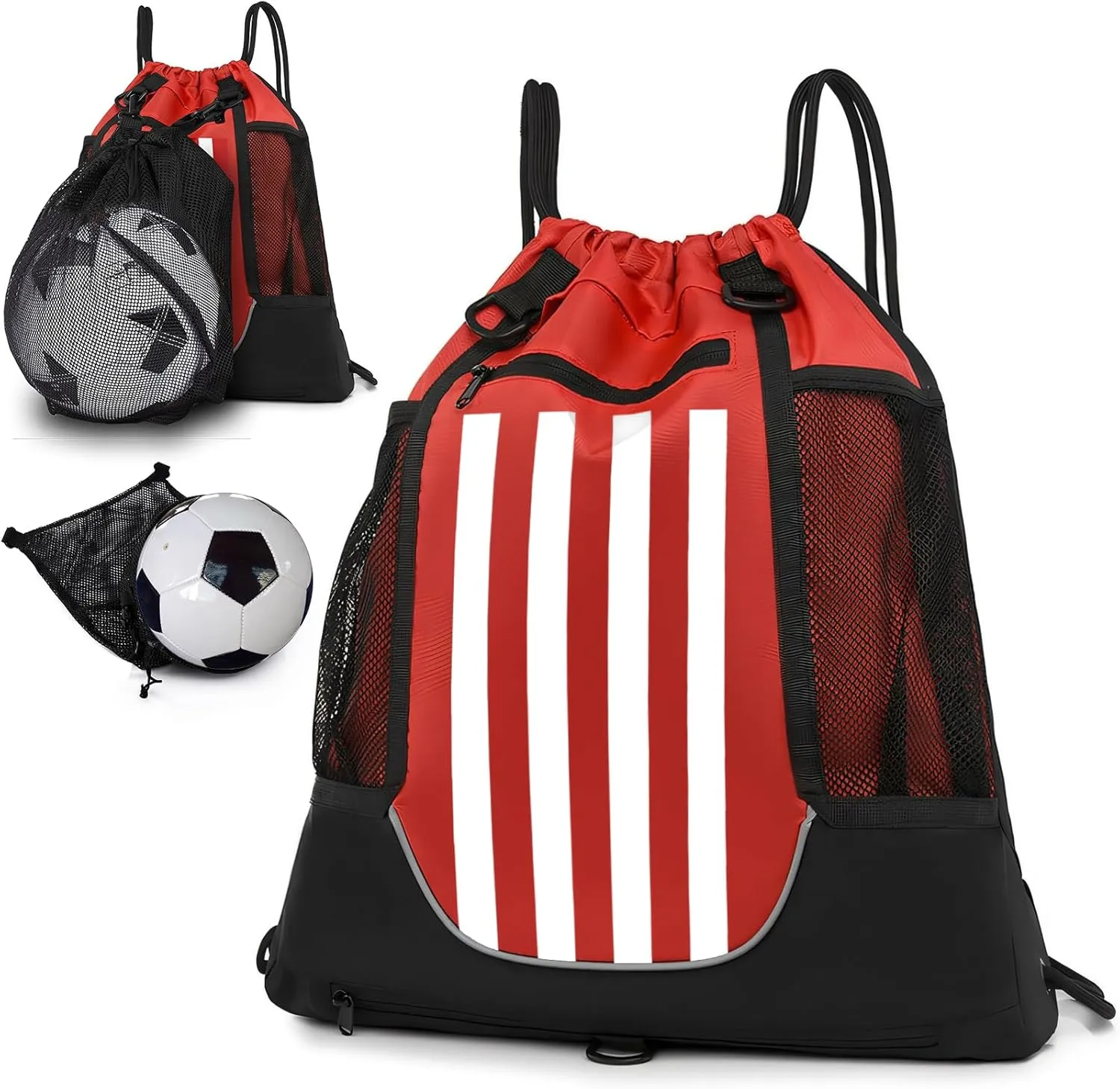 STAY GENT Drawstring Basketball Backpack for Boys, Foldable Soccer Backpack Gym Bag Sackpack Sports Sack with Detachable Ball Mesh Bag for Volleyball Baseball Yoga