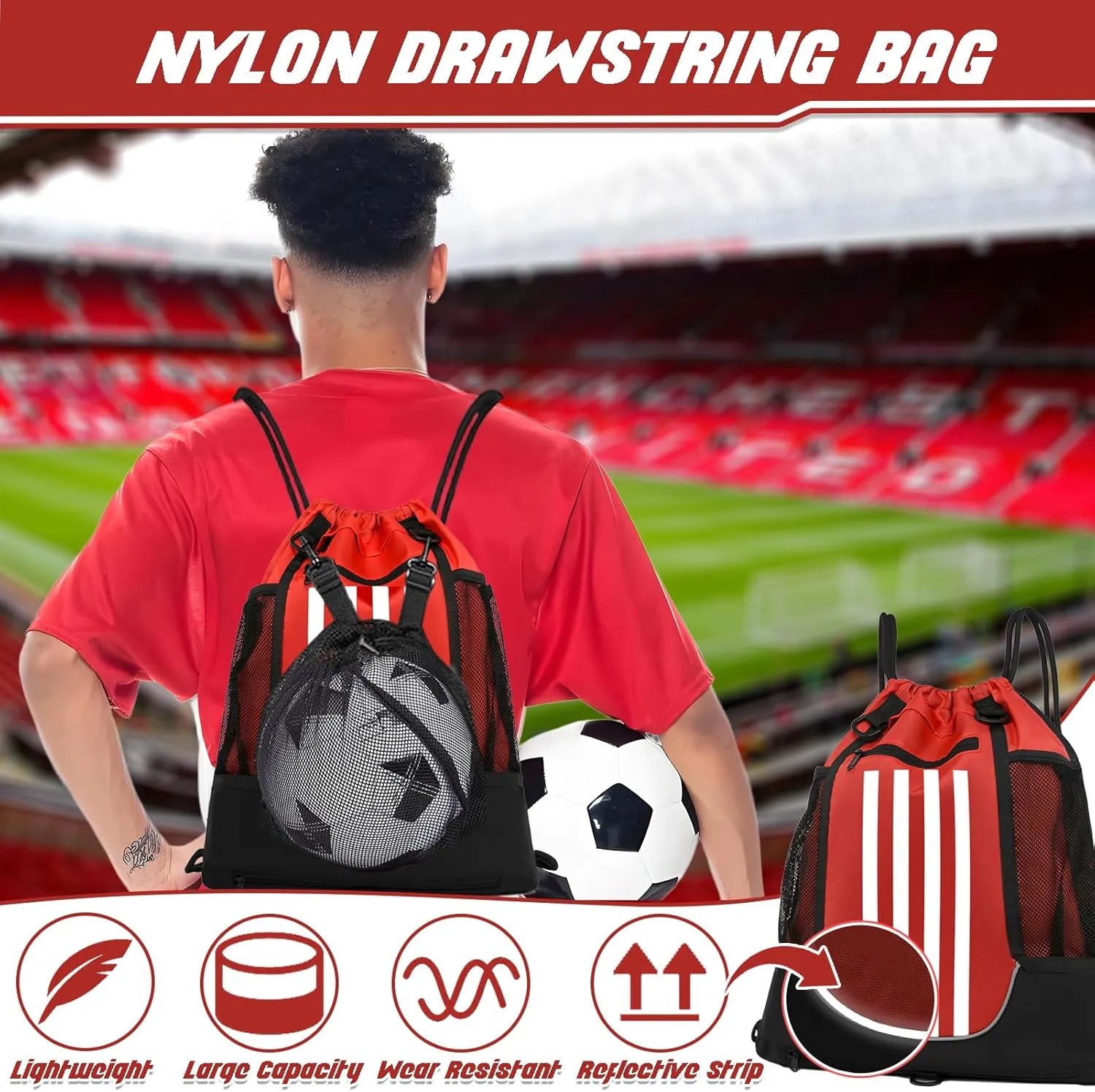 STAY GENT Drawstring Basketball Backpack for Boys, Foldable Soccer Backpack Gym Bag Sackpack Sports Sack with Detachable Ball Mesh Bag for Volleyball Baseball Yoga