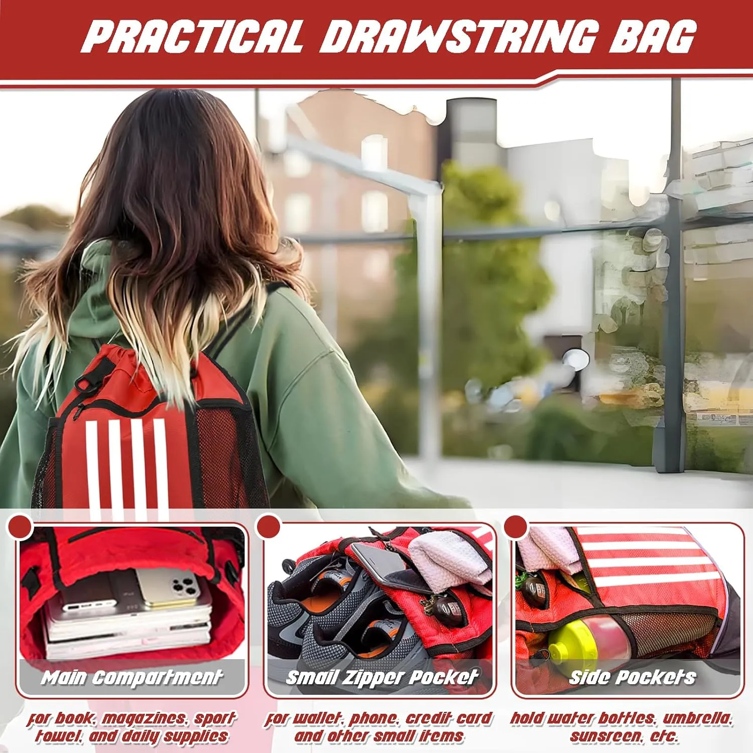 STAY GENT Drawstring Basketball Backpack for Boys, Foldable Soccer Backpack Gym Bag Sackpack Sports Sack with Detachable Ball Mesh Bag for Volleyball Baseball Yoga