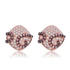 Sterling Silver Stud Cubic Zirconia Swirls Square Earrings