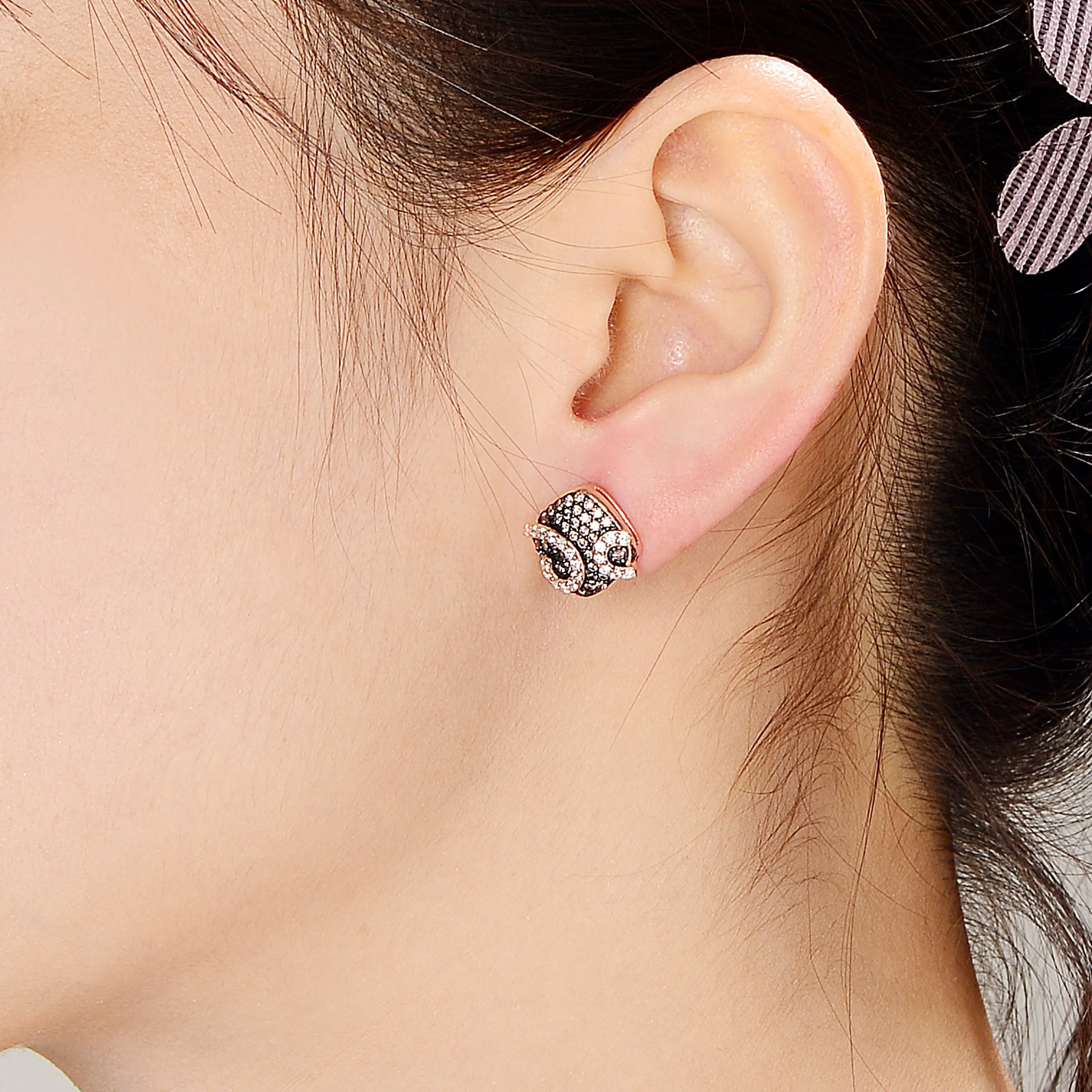 Sterling Silver Stud Cubic Zirconia Swirls Square Earrings