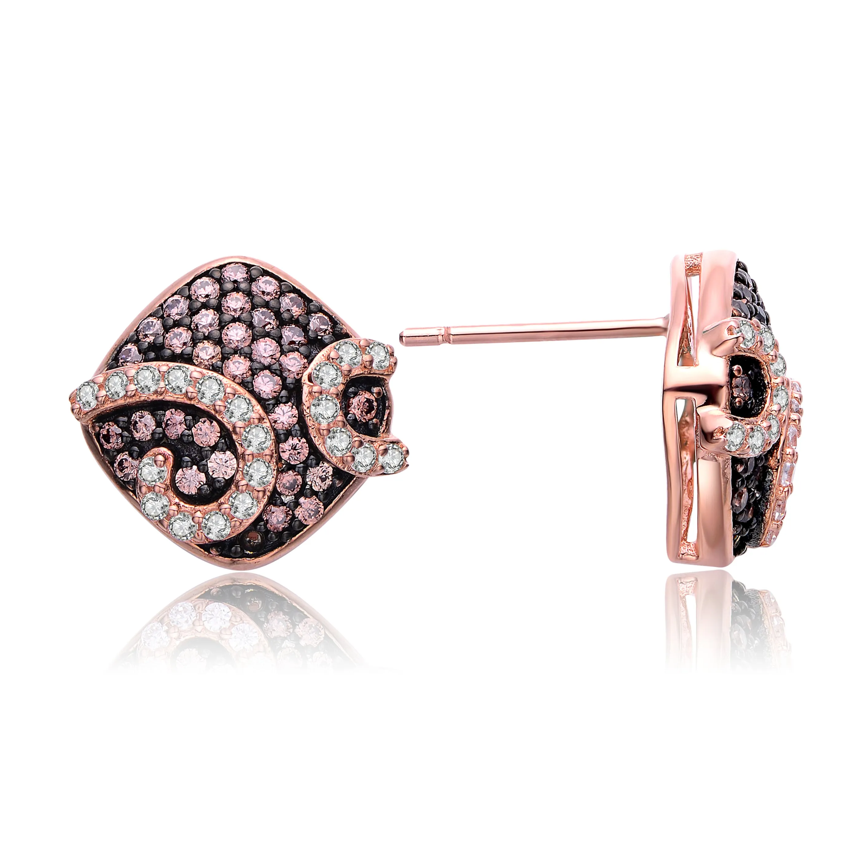 Sterling Silver Stud Cubic Zirconia Swirls Square Earrings