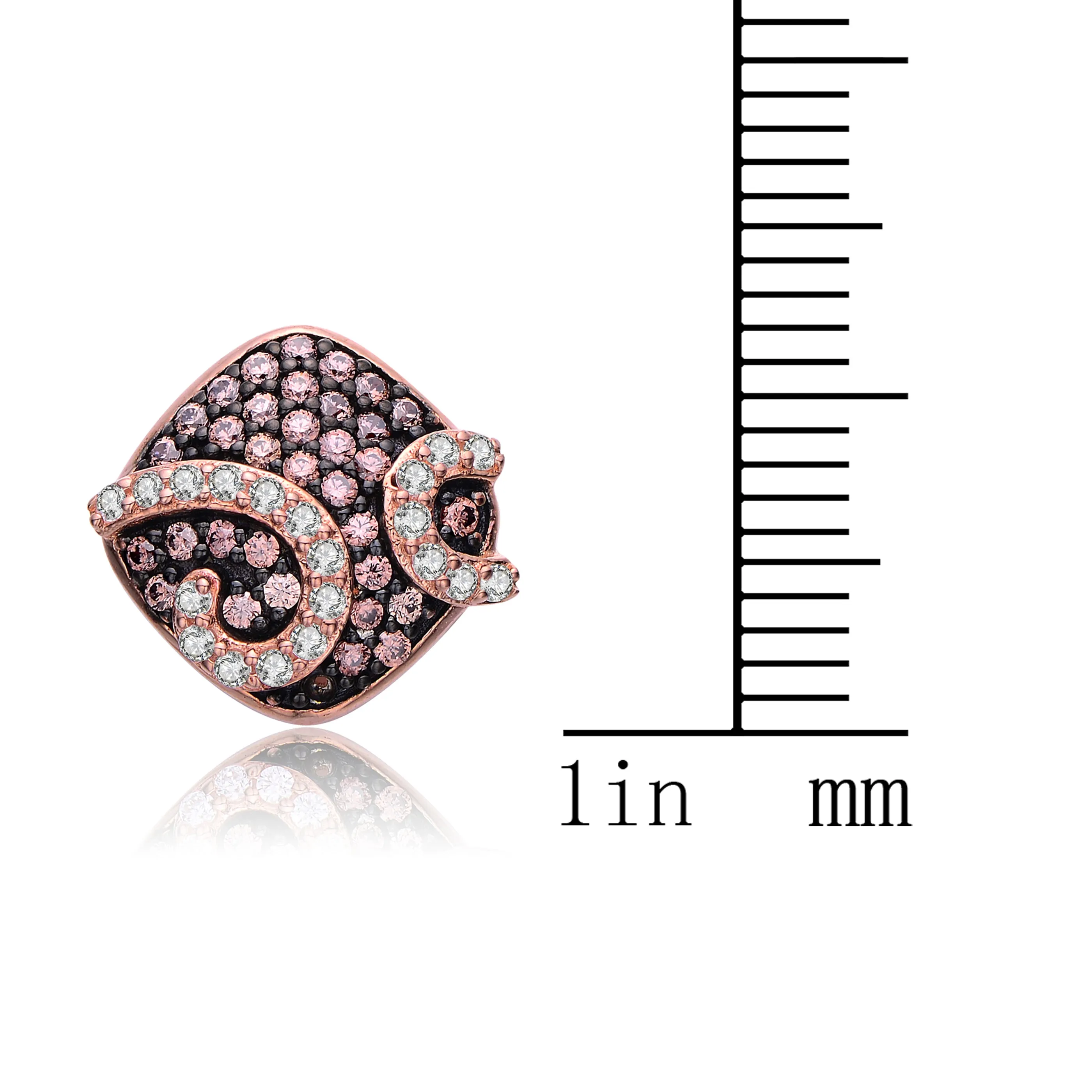 Sterling Silver Stud Cubic Zirconia Swirls Square Earrings