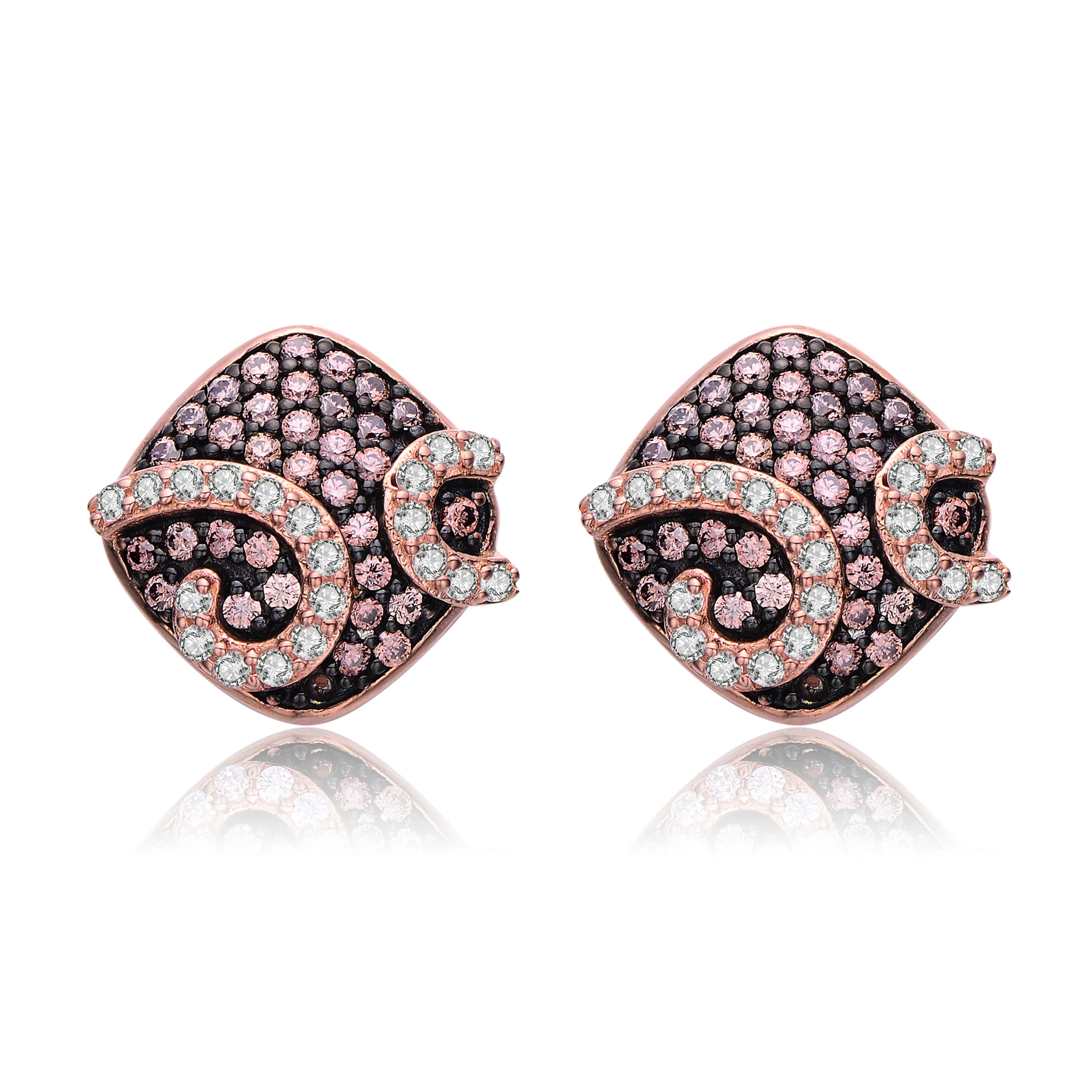 Sterling Silver Stud Cubic Zirconia Swirls Square Earrings