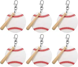 Teensery 6 Pcs Acrylic Baseball Keychain with Mini Baseball Softball Bat and Swivel Snap Hook for DIY Sports Party Favor