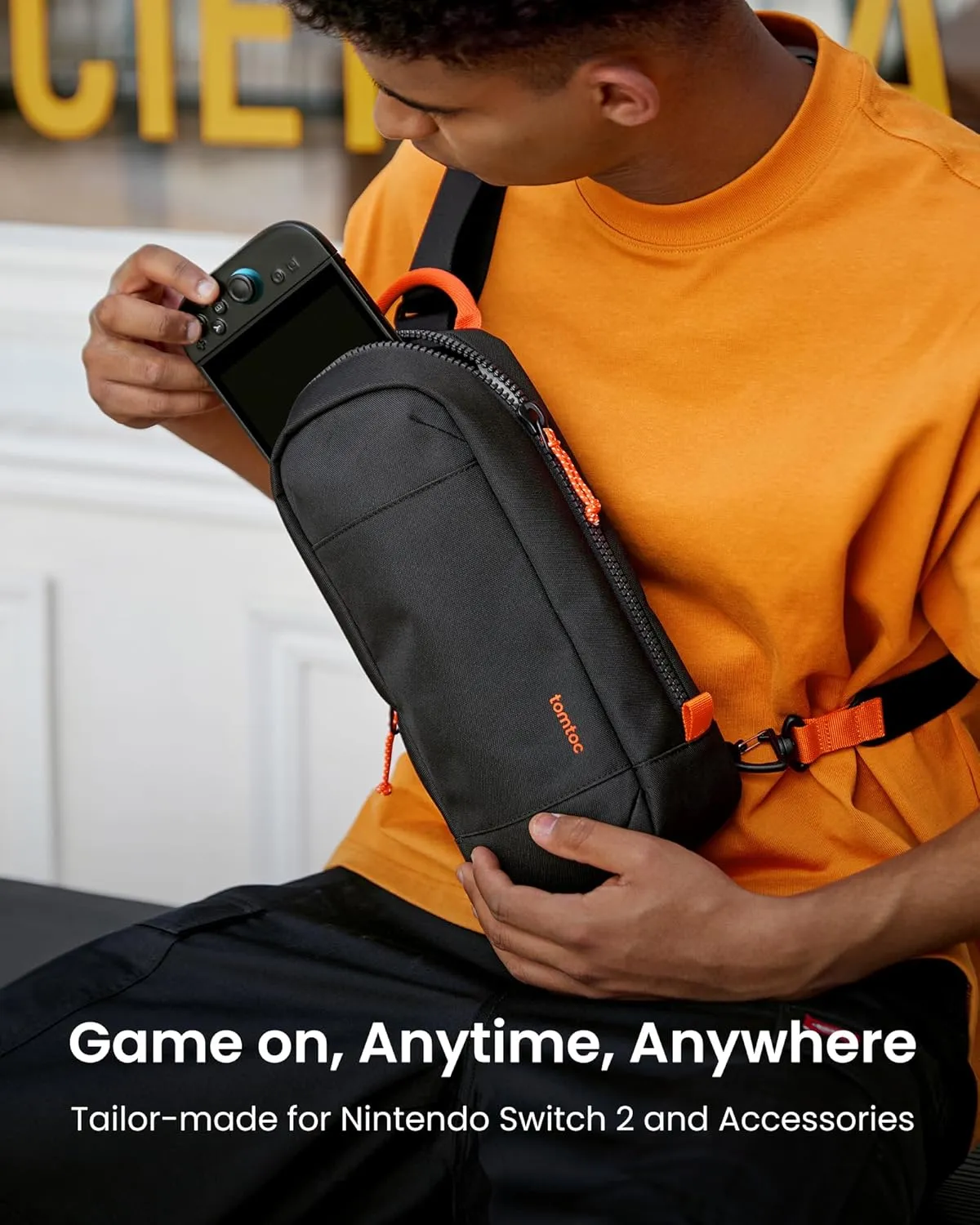 tomtoc Sling Crossbody Bag for Nintendo Switch 2, Protective Travel Chest Carrying Gaming Pouch with 8 Game Cartridges Slots