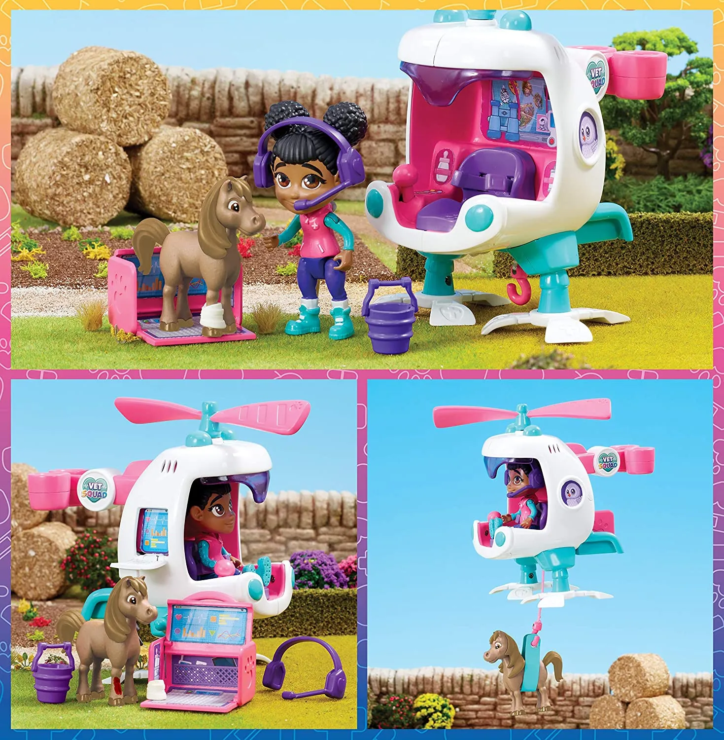 Vet Squad - Robin & Helicopter - Air Adventure, 3 inch articulated vet figure with vehicle, pet and accessories - Suitable for 4 years and above