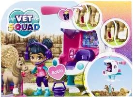 Vet Squad - Robin & Helicopter - Air Adventure, 3 inch articulated vet figure with vehicle, pet and accessories - Suitable for 4 years and above