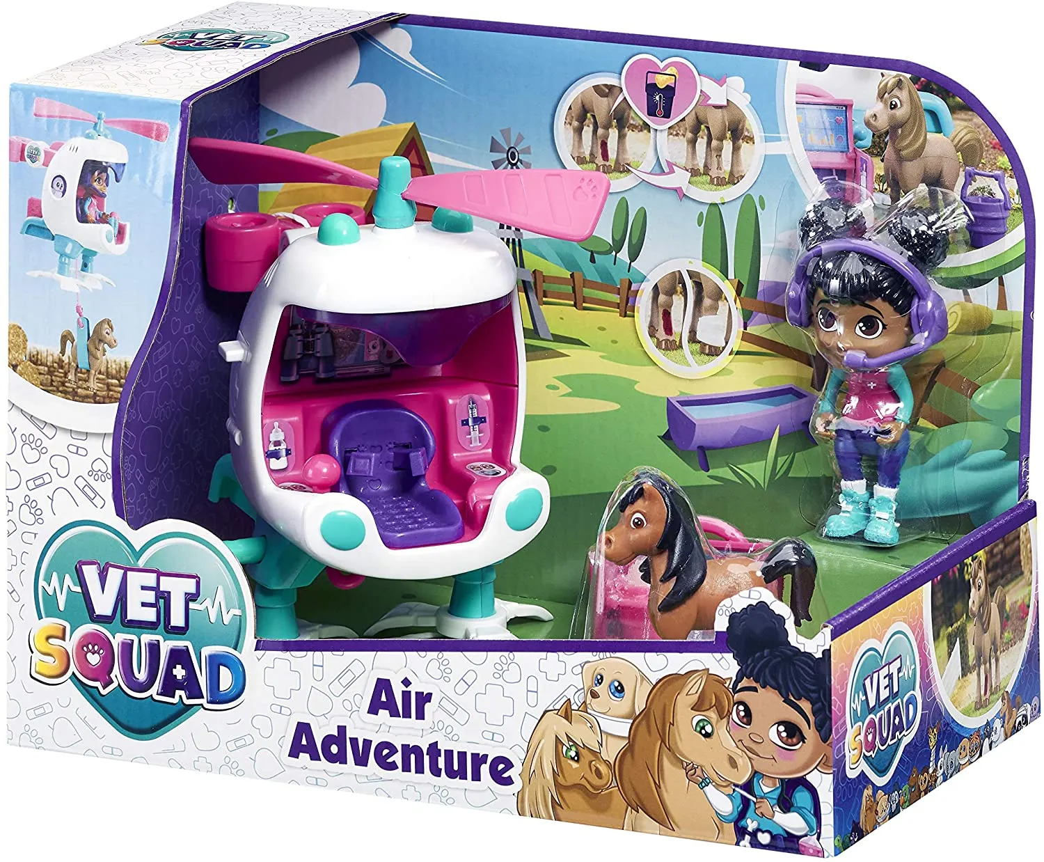 Vet Squad - Robin & Helicopter - Air Adventure, 3 inch articulated vet figure with vehicle, pet and accessories - Suitable for 4 years and above
