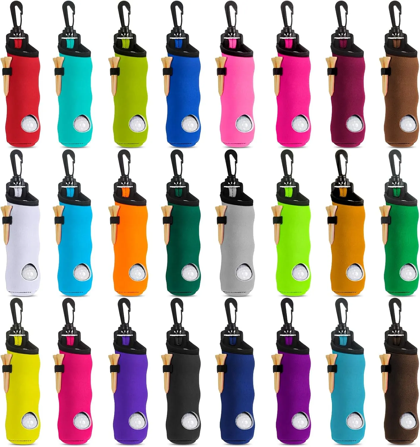 WILLBOND 24 Pcs Golf Ball Carry Bag Tee Holder for Neoprene Pouch Portable with Hook Accessories for Men Women