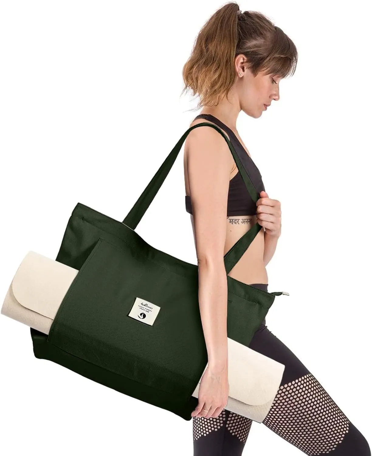 WLLWOO WLLWOO Yoga Bags for Women with Yoga Mats Bags Carrier Carryall Canvas Tote for Pilates Shoulder for Travel Office Beach Workout