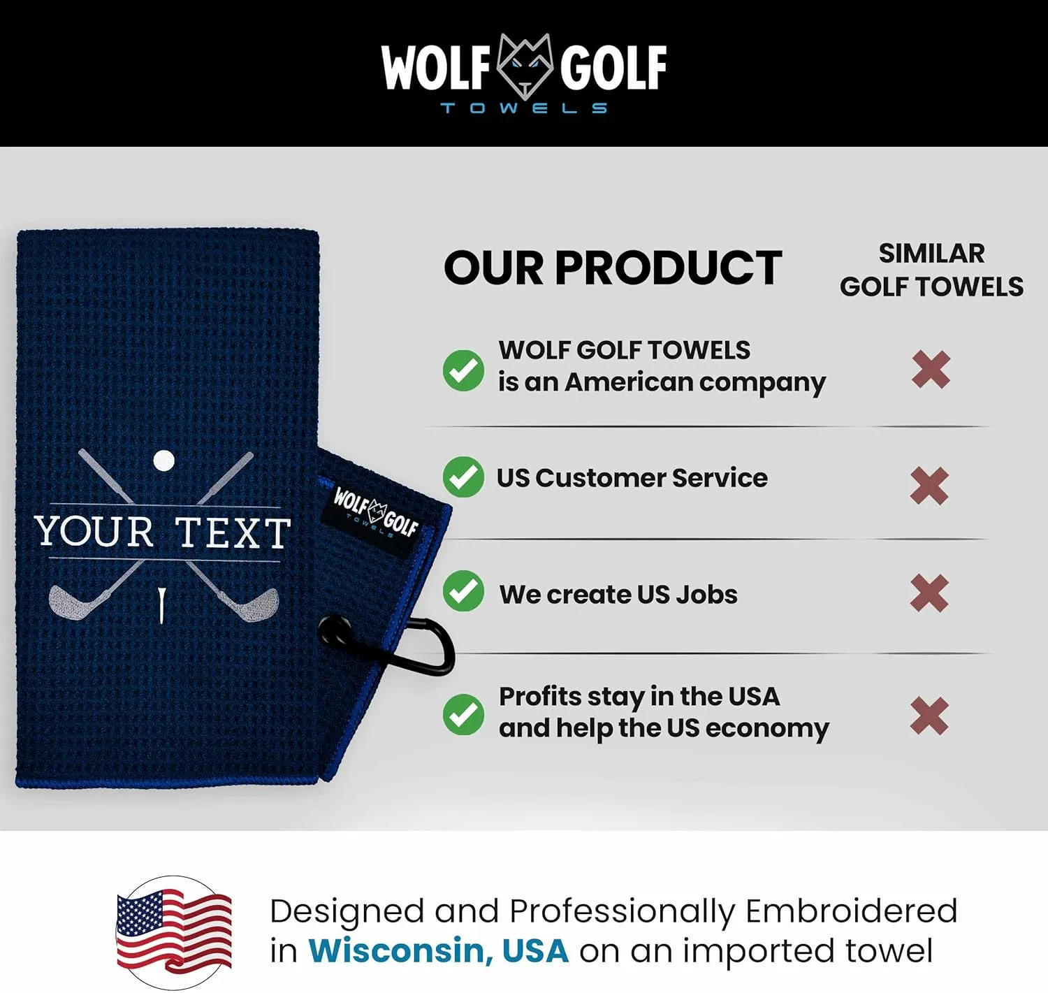 Wolf Golf Towels | Personalized Golf Towel | Golf Accessories | Golf Cart Accessories