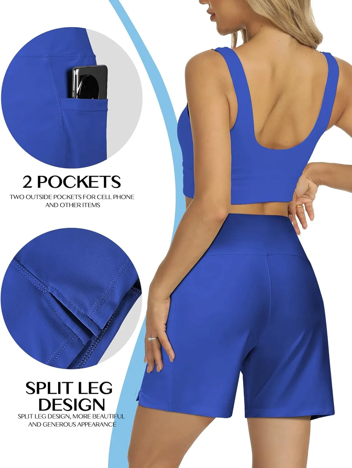Women's 4" High-Waisted Swim Board Shorts with Liner and Pockets  Quick-Dry Beach & Swimming Shorts