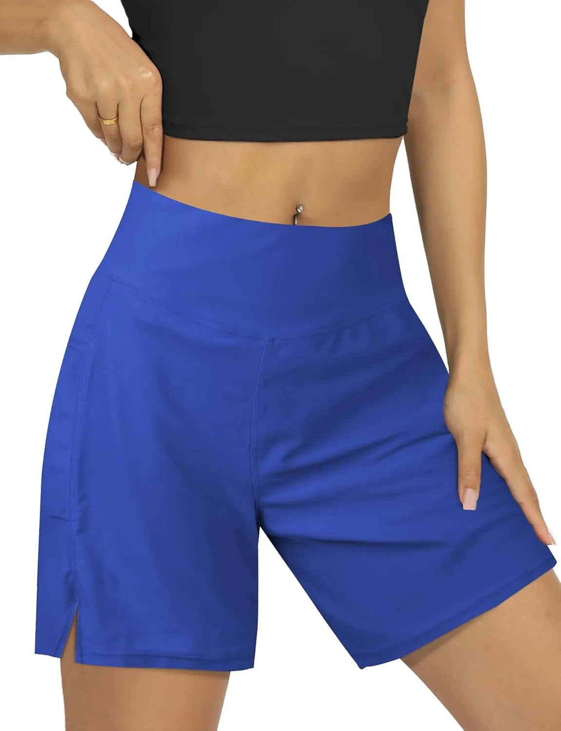 Women's 4" High-Waisted Swim Board Shorts with Liner and Pockets  Quick-Dry Beach & Swimming Shorts