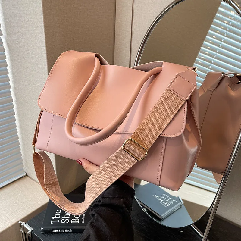 Women's Bag 2023 New Style Simple and Large Capacity Westernized Wide Shoulder Strap Fashion Versatile Shoulder Bag