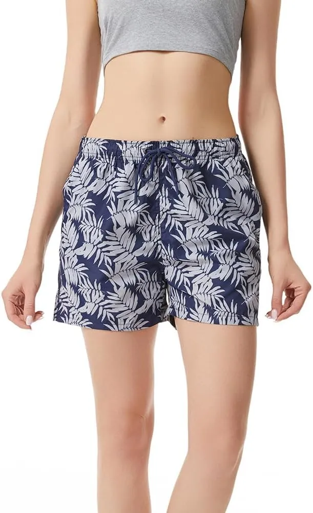 Womens Swim Trunks Print Shorts Women Beach Shorts  Quick-Dry Floral & Tropical Board Shorts with Pockets
