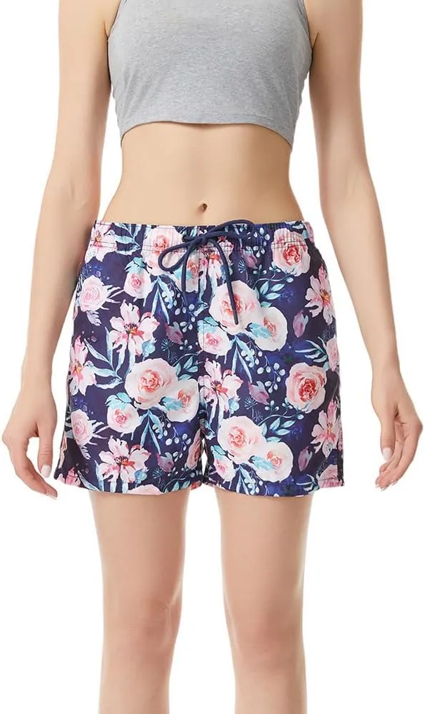 Womens Swim Trunks Print Shorts Women Beach Shorts  Quick-Dry Floral & Tropical Board Shorts with Pockets