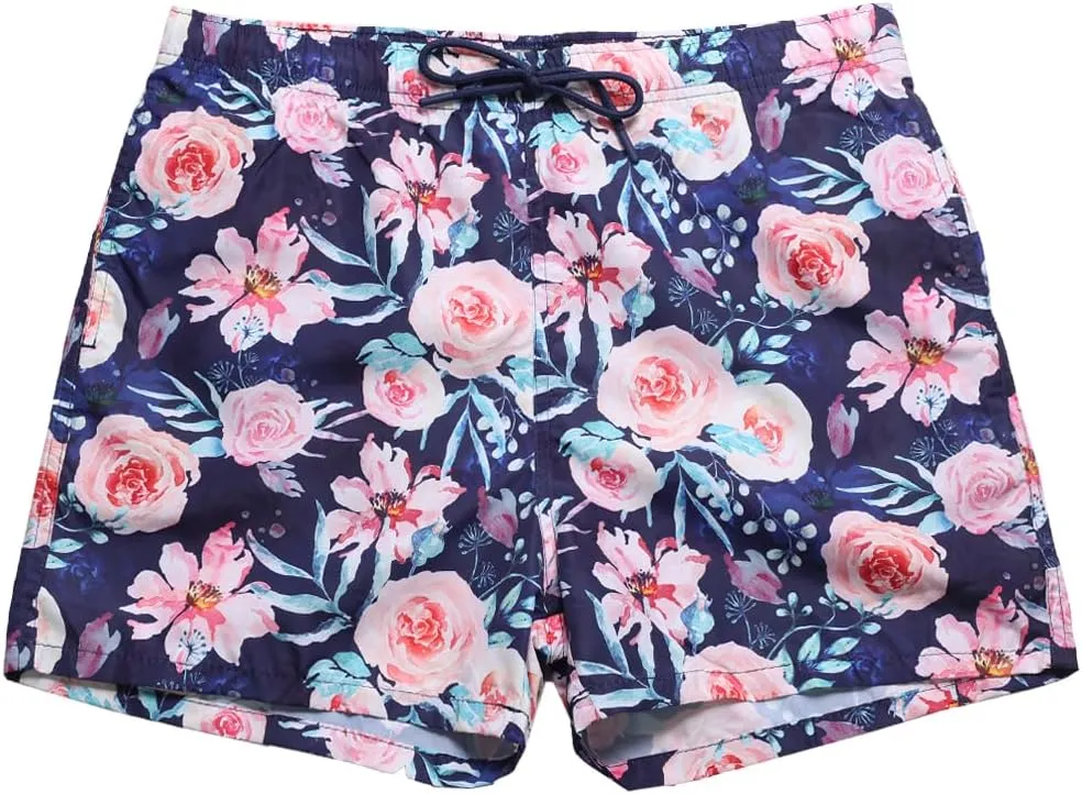 Womens Swim Trunks Print Shorts Women Beach Shorts  Quick-Dry Floral & Tropical Board Shorts with Pockets