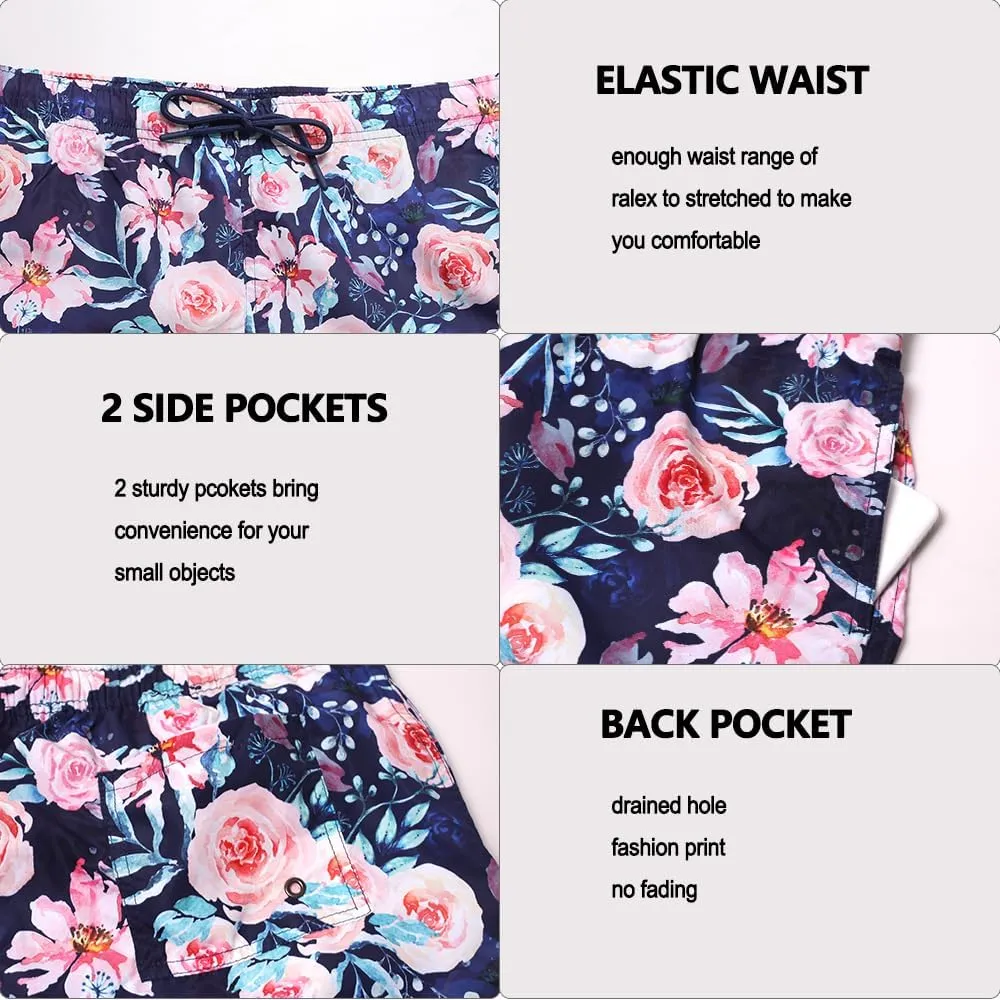 Womens Swim Trunks Print Shorts Women Beach Shorts  Quick-Dry Floral & Tropical Board Shorts with Pockets