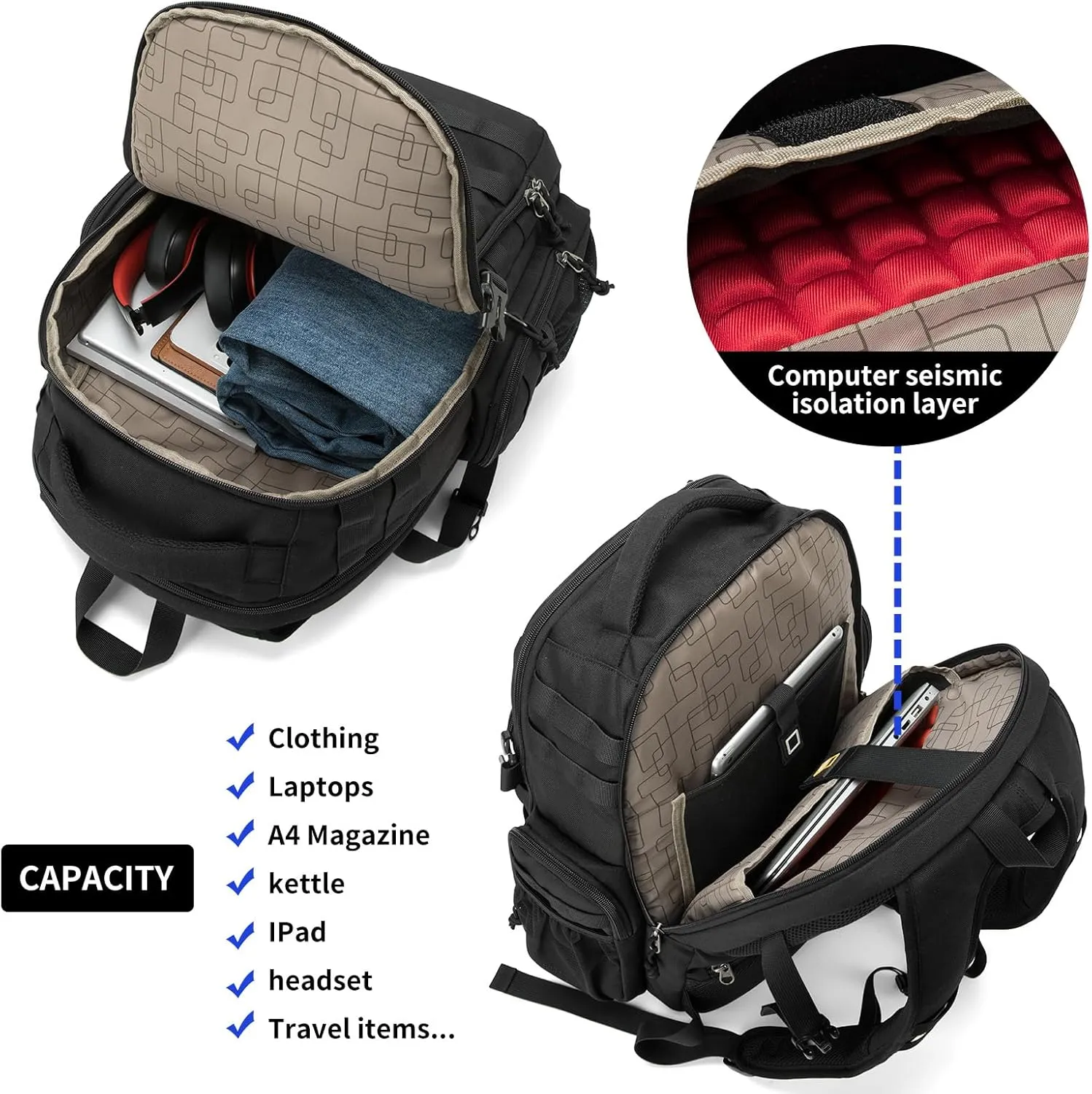 Wotony Military tactical backpack, backpack for men black small tactical assault bag
